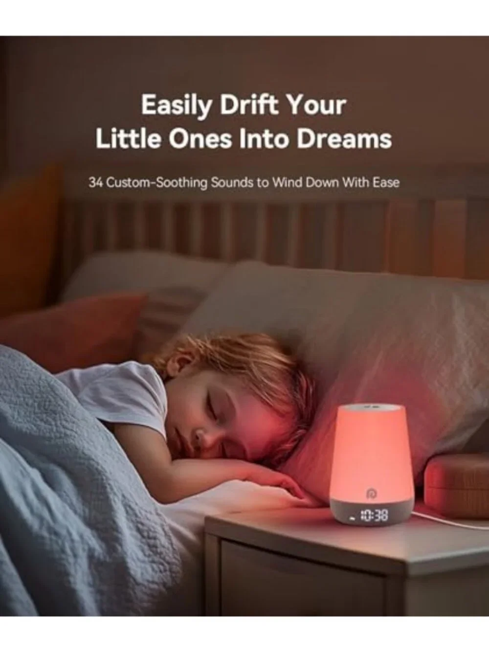 Soothing White Noise Sound Machine with Night Light & Alarm Clock for Kids